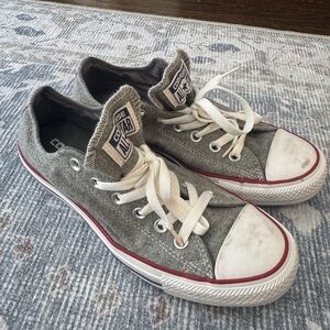 Converse Low Top Sneakers in Gray with Red Accent